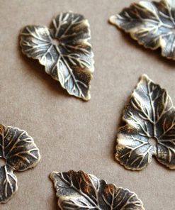 6 pc. Medium Brass Plated Ivy Leaves: 20mm by 27mm - made in USA | AB-081