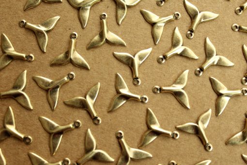 20 pc. Antique Brass Plated Whale Tail Charms: 16mm by 14mm - made in USA dolphin tail mermaid tails | AB-152