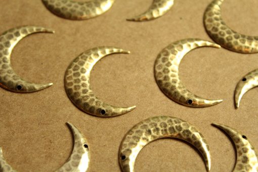 6 pc. Hammered Antique Brass Plated Rounded Moon Charms: 33mm by 27mm - made in USA | AB-168