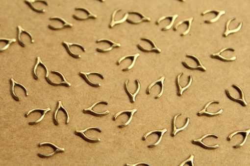 6 pc. Tiny Antique Brass Plated Wishbones: 8mm by 5mm - made in USA | AB-171