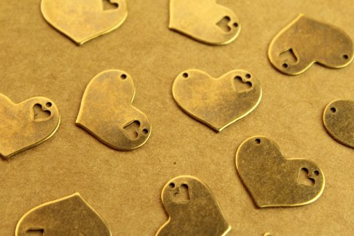 6 pc. Antique Brass Plated Heart Charms: 20.5mm by 16mm - Made in USA | AB-196