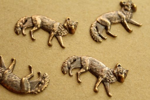 1 pc. Antique Brass Plated Wolf / Coyote / Fox Stamping: 32mm by 20mm - made in USA | AB-300