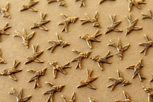 10 pc. Tiny Antique Brass Plated Swooping Bird with Loop, 10mm by 10mm - made in USA | AB-308