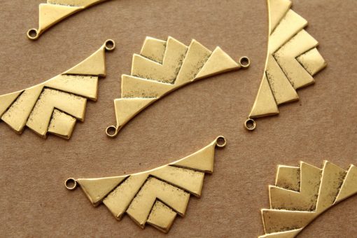 1 pc. Antique Gold Plated Brass Layered Geometric Charm: 37mm by 16mm - made in USA | AGLD-028
