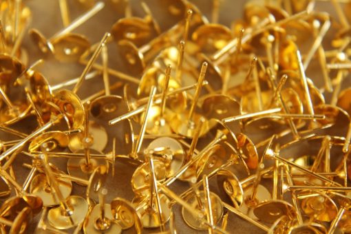 100 pc. Gold plated earring posts, 6mm pad | FI-213