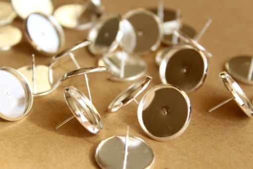 20 pc. 16mm Ear Post Blank Cabochon Setting Bright Silver, Nickel Free | FI-231