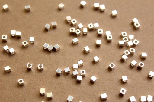 100 pc. Silver Plated Brass Cube Spacer Beads, 3mm by 3mm | FI-279