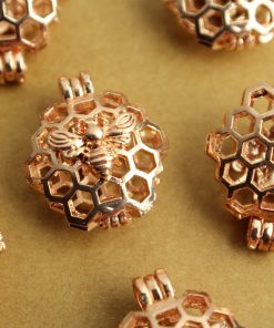 3 pc. Rose Gold Plated Beehive Diffuser Locket 26mm x 22mm Queen Bee Hive Honeycomb Honeybee Bumblebee Save the Bees | LOC-006*