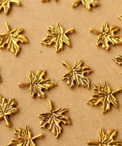 25 pc. Small Antique Gold Maple Leaf Charms, 14mm by 17mm | MIS-088