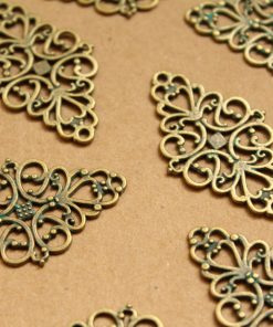 10 pc. Verdigris Diamond-Shaped Filigree Connectors, 41mm by 24mm | MIS-094