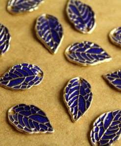 5 pc. Blue Enameled Leaf Charms: 16mm by 9mm | MIS-132*
