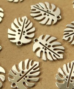 8 pc. Silver Plated Plated Monstera Leaf Charms, 21mm by 17mm | MIS-221*