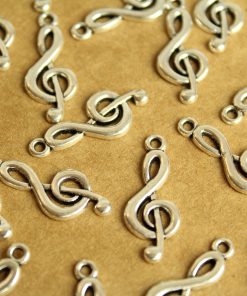 20 pc. Antique Silver Treble Clef Charms: 26mm by 10mm | MIS-261