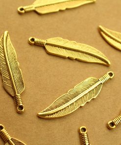 10 pc. Antique Gold Feather Pendant, 42mm by 10mm | MIS-296
