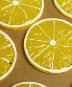 6 pc. Lemon Slice Resin Charms, 46.5mm Diameter, Fruit Pendant, Gold Fruity Citrus Summer Spring Treat Slice Sliced  | MIS-310