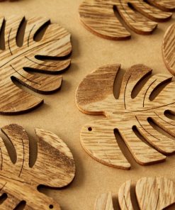 8 pc. Wood Monstera Leaf Pendants, 49mm by 45mm | MIS-434