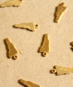 8 pc. Raw Brass Stamped Vermont State Charms: 6mm by 15mm - made in USA | RB-1071