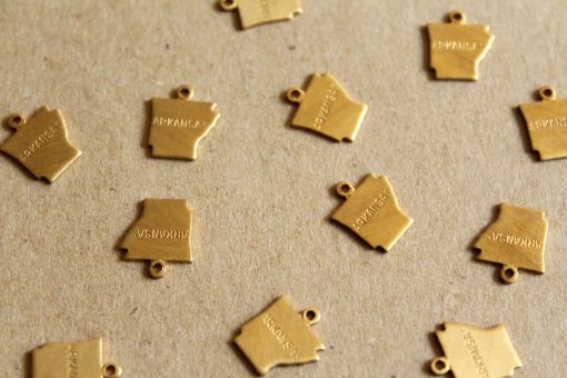 8 pc. Raw Brass Stamped Arkansas State Charms: 10.5mm by 12mm - made in USA | RB-1075