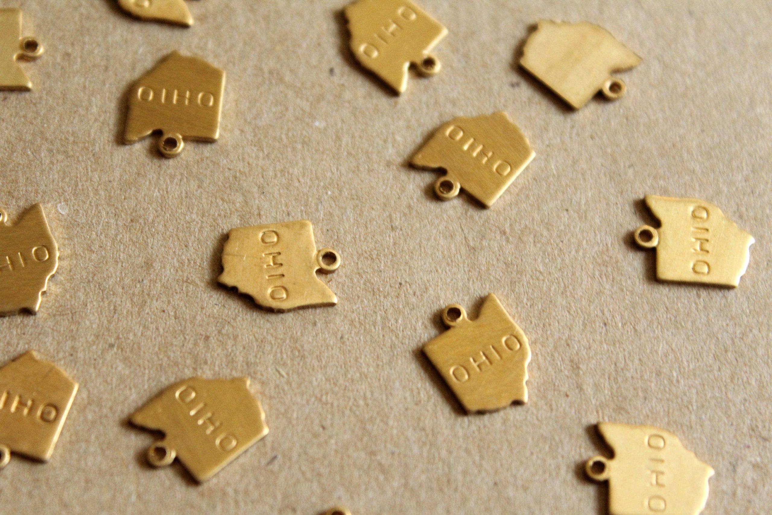 8 pc. Raw Brass Stamped Ohio State Charms: 9mm by 12mm - made in USA | RB-1088