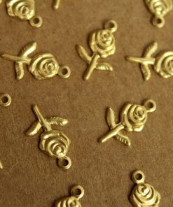 20 pc. Tiny Raw Brass Stemmed Rose Charms: 15mm by 9.5mm - made in USA | RB-1213