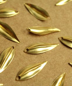 18 pc. Raw Brass Narrow Pinched Leaves: 21mm by 7mm - made in USA - simple leaf autumn fall foliage tree woodland | RB-1243