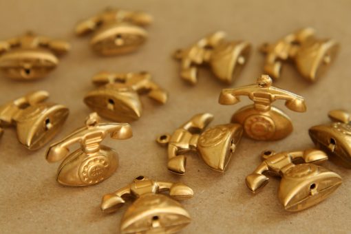 3 pc. Raw Brass Telephones - 3 dimensional: 19mm by 18mm by 7mm - made in USA | RB-255