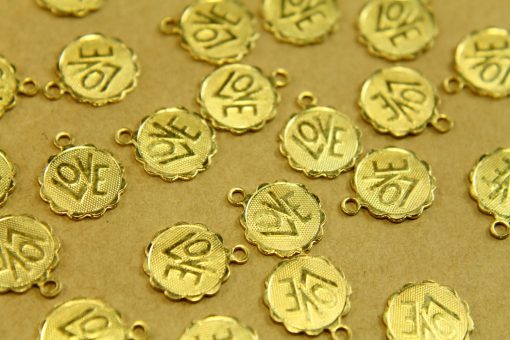 8 pc. Raw Brass Love Charms: 14mm by 12mm - made in USA | RB-451