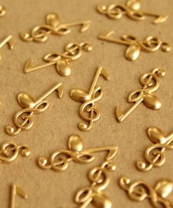 14 pc. Small Raw Brass Treble Clef and Eighth Notes: 8mm by 17.5mm - made in USA | RB-646