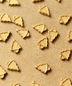 12 pc. Tiny Raw Brass Christmas Tree Stampings: 6mm by 8mm - made in USA | RB-938