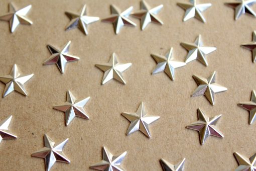 6 pc. Silver Plated Brass Barn Stars: 12mm by 12mm - made in USA | SI-131