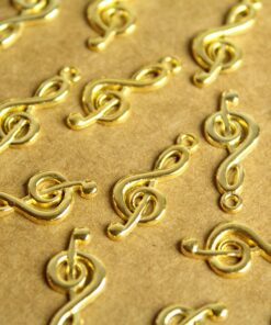 20 pc. Bright Gold Treble Clef Charms: 26mm by 10mm | MIS-260