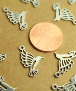 4 pc. Laser Cut Hummingbird Charms, 28.5mm by 13mm, Stainless Steel | MIS-294