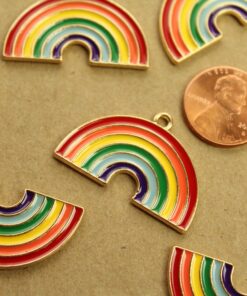 5 pc. Rainbow Enameled Charms, 32.5mm x 21mm, Colorful Rainbows Pride, Lead Free Cadmium Free | MIS-143*