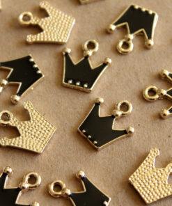 8 pc. Black and Silver Enameled Crown Charms, 17mm x 15mm | MIS-150