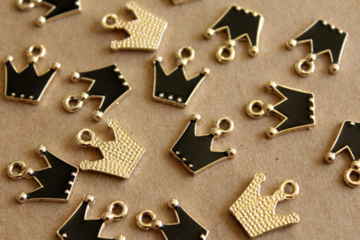 8 pc. Black and Silver Enameled Crown Charms, 17mm x 15mm | MIS-150