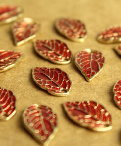 5 pc. Red Enameled Leaf Charms: 16mm by 9mm | MIS-174*