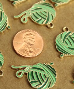 5 pc. Ball of Yarn Charms, Green and Gold Enameled Charms, 26mm x 20mm | MIS-144*