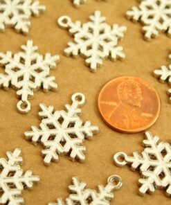 8 pc. Enameled White and Silver Snowflake Charms, 25mm by 19mm | MIS-048*