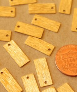 20 pc. Raw Brass Brushed Rectangle Tag Charms: 16mm by 7mm | MIS-391