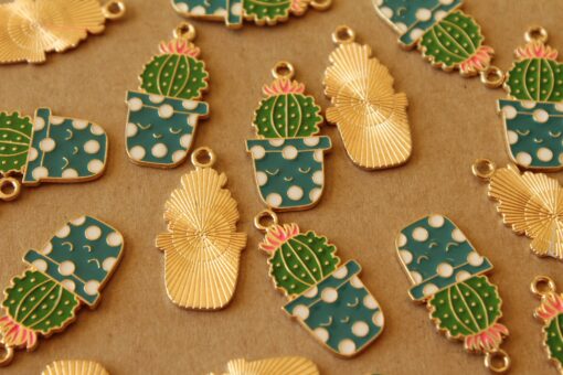 4 pc. Enameled Potted Cactus Charms: 30mm by 19mm | MIS-396