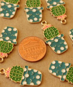 4 pc. Enameled Potted Cactus Charms: 30mm by 19mm | MIS-396