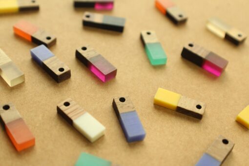 6 pc. Resin and Wood Rectangle Pendants, 17mm by 5.5mm, Multiple Colors Available | MIS-320