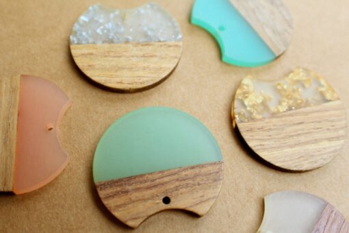 2 pc. Resin and Wood Scallop Pendants, 37mm by 33mm, Multiple Colors Available | MIS-324