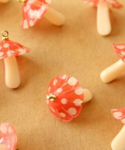 5 pc. Red and White Acrylic Mushroom Charms, 23mm x 22mm | MIS-448