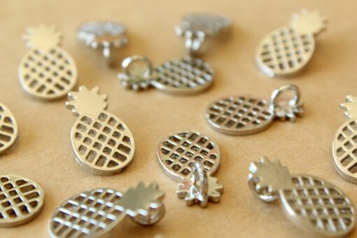 12 pc. Silver Openwork Pineapple Charms, 20mm x 11mm | MIS-494