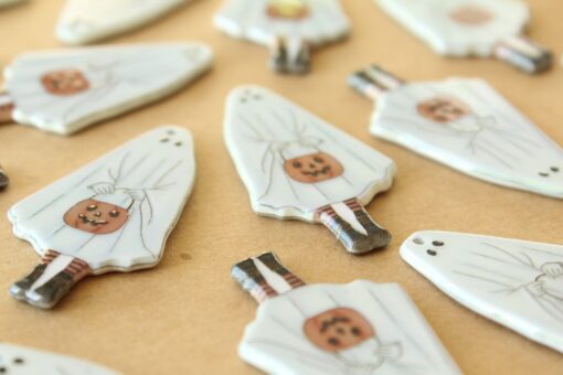 4 pc. Halloween Ghost Charms, 45mm x 24.5mm White Ghost, Spooky Ghost, Halloween Costume, Sheet Phantom Spirit, Trick or Treating | MIS-483
