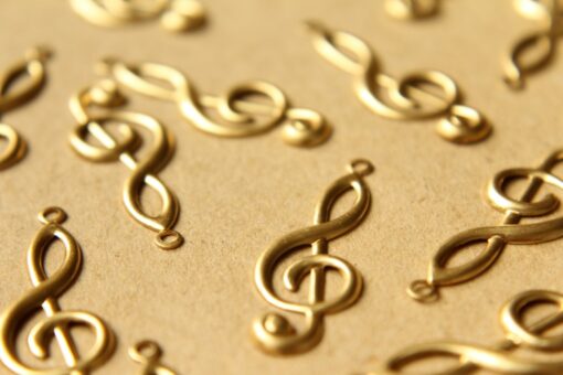 6 pc. Large Raw Brass Treble Clef Charms: 12mm by 35mm - made in USA | RB-608