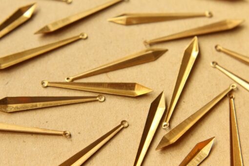 6 pc. Raw Brass Narrow Faceted Rhombus Charms: 45.5mm by 6mm - made in USA | RB-614