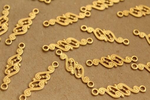 4 pc. Raw Brass Scrolled Filigree Connectors: 28mm by 8mm - made in USA | RB-691