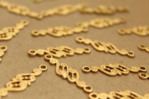 4 pc. Raw Brass Scrolled Filigree Connectors: 28mm by 8mm - made in USA | RB-691